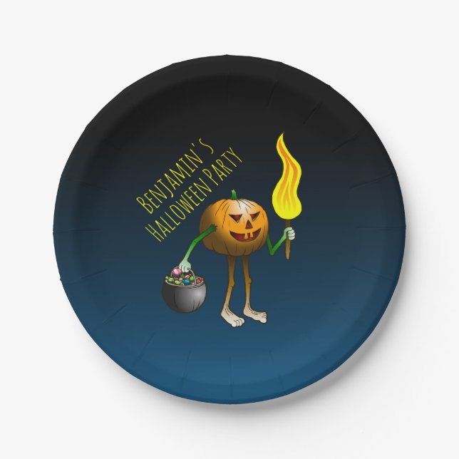 Jack O'lantern out to trick or treat Paper Plate (Front)