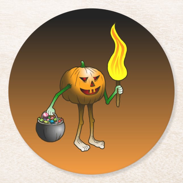 Jack O'lantern out to trick or treat Round Paper Coaster (Front)