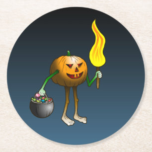 Jack O'lantern out to trick or treat Round Paper Coaster