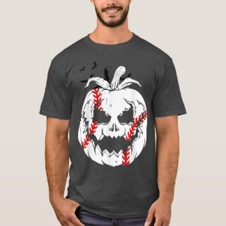 Jack O'Lantern Pumpkin Face & Baseball Ball Happy  T-Shirt