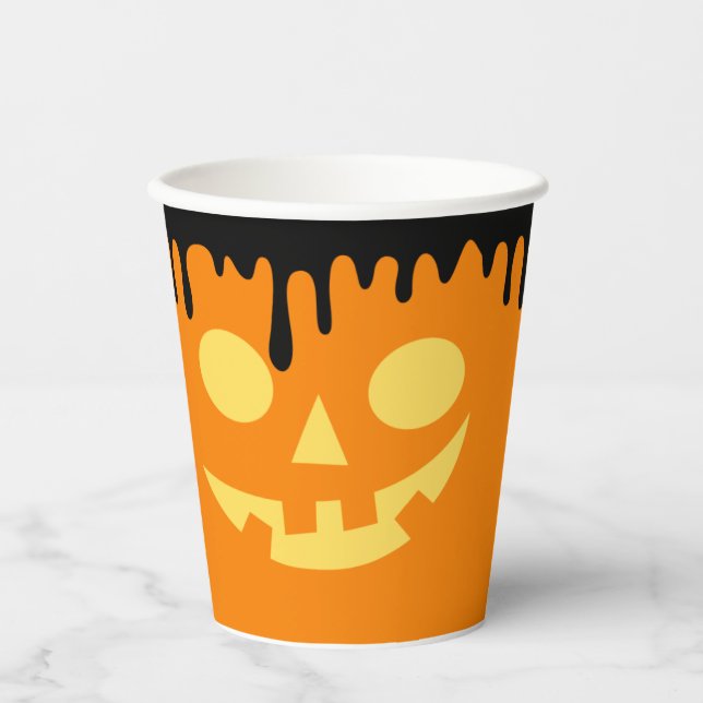 Jack oLantern Smile Dripping Black Orange Hallowen Paper Cups (Front)
