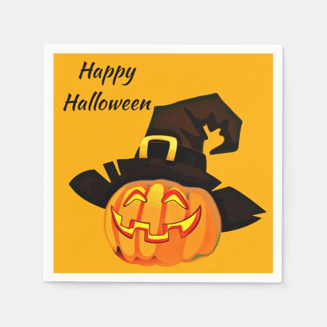 Jack O'Lantern Witch Happy Halloween Party Napkin (Front)