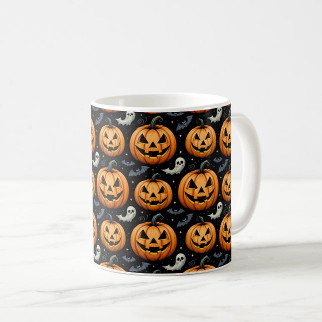 Jack O'Lanterns Bats and Ghosts Coffee Mug (Front Right)