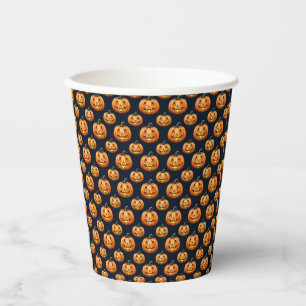 Jack o'Lanterns on Black Halloween Paper Cups