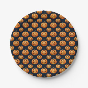 Jack o'Lanterns on Black Halloween Paper Plate