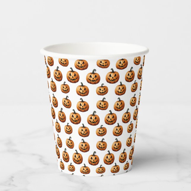Jack O'Lanterns on White Paper Cups (Front)