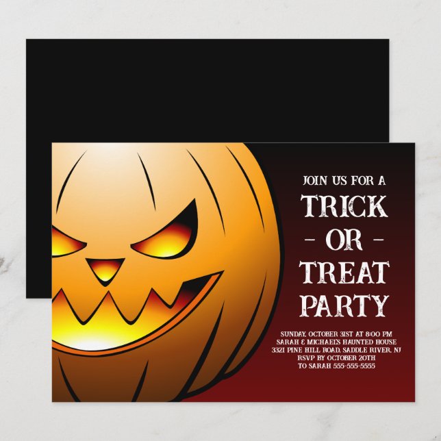 Jack O'lantern's Trick or Treat Party Invitation (Front/Back)
