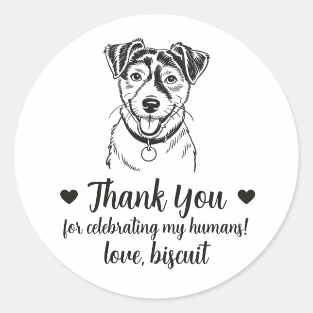 Jack Russel Terrier Dog Wedding Favour Stickers (Front)
