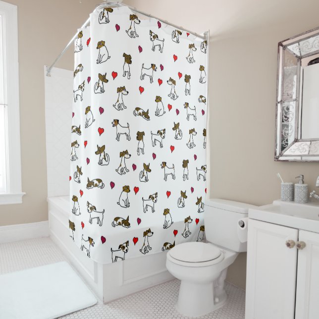 Jack Russell Cartoon Shower Curtain (In Situ)