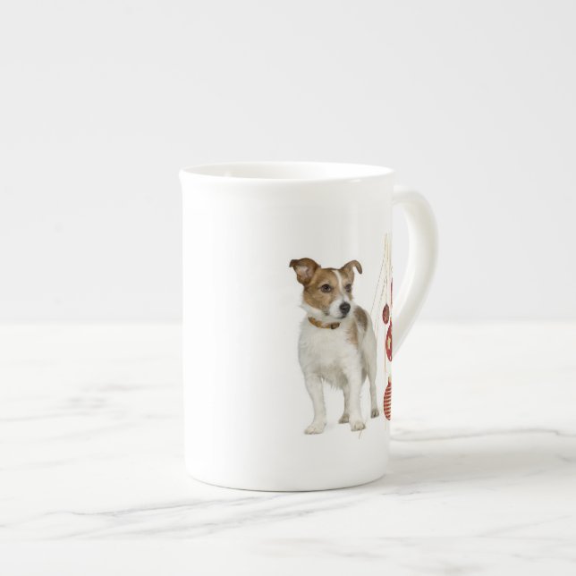 Jack Russell Christmas Bone China Mug (Front Right)