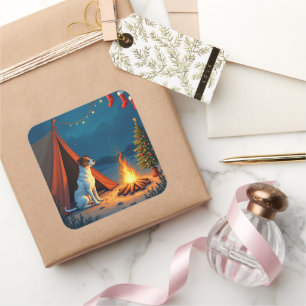 Jack Russell Christmas Camping Night Painting Square Sticker
