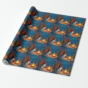 Jack Russell Christmas Camping Night Painting Wrapping Paper