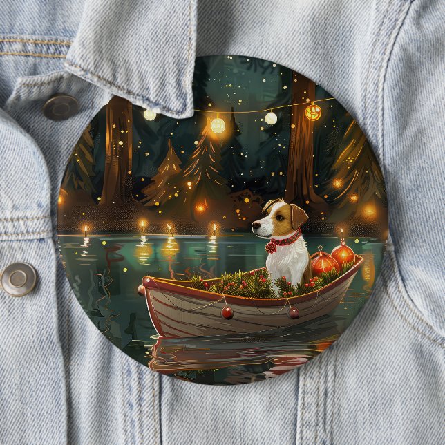 Jack Russell Christmas Festive Voyage 6 Cm Round Badge (In Situ)