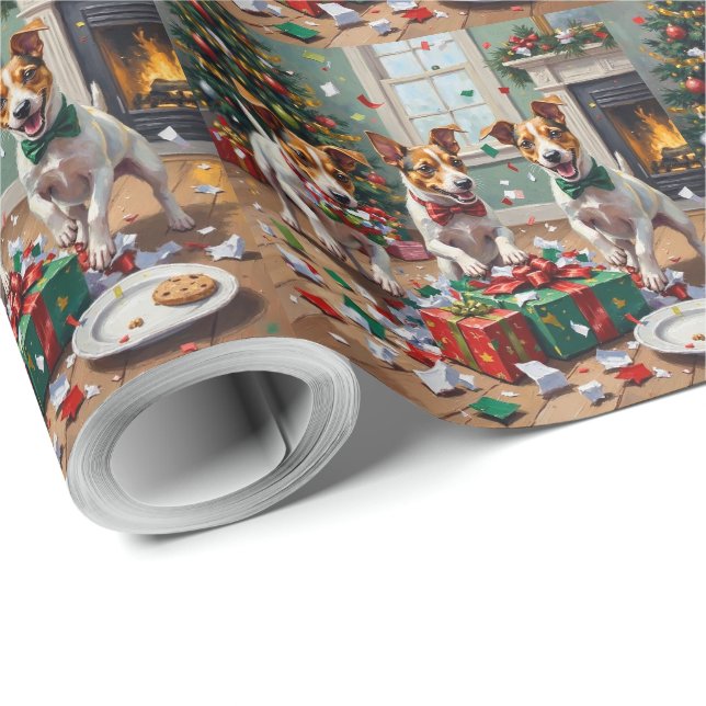 Jack Russell Christmas Present Unboxing Mayhem Wrapping Paper (Roll Corner)