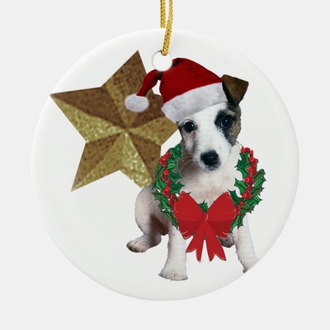 Jack Russell christmas  star Ceramic Tree Decoration (Front)