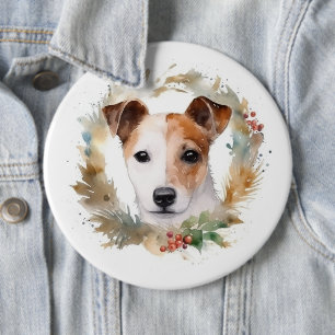 Jack Russell Christmas Wreath Festive Pup  6 Cm Round Badge