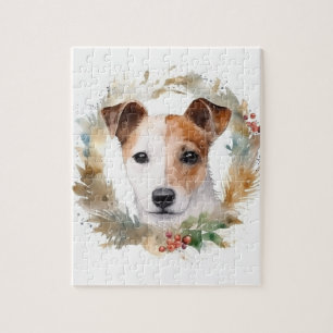 Jack Russell Christmas Wreath Festive Pup Jigsaw Puzzle