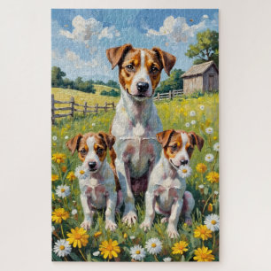 Jack Russell Dandelion Field Art Jigsaw Puzzle