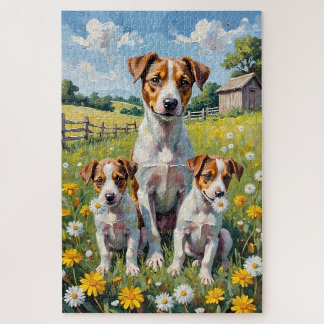 Jack Russell Dandelion Field Art Jigsaw Puzzle (Vertical)