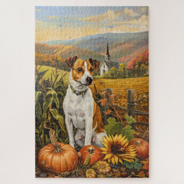 Jack Russell Dog Autumn Harvest Thanksgiving  Jigsaw Puzzle (Vertical)