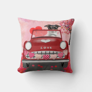 Jack Russell Dog Car with Hearts Valentine's Cushion
