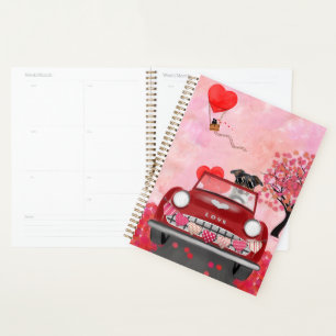 Jack Russell Dog Car with Hearts Valentine's  Planner