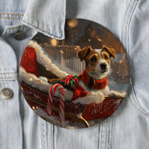 Jack Russell Dog Christmas Festive 6 Cm Round Badge