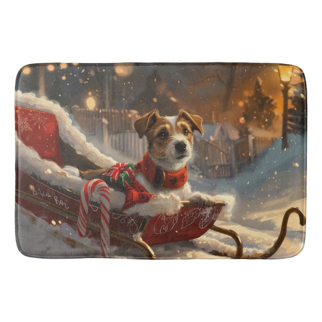 Jack Russell Dog Christmas Festive Bath Mat (Front)
