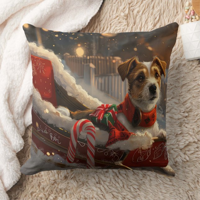 Jack Russell Dog Christmas Festive Cushion (Blanket)