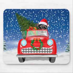 Jack Russell Dog Driving Car In Snow Christmas  Mouse Pad