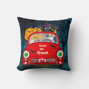 Jack Russell Dog Driving Car Scary Halloween Cushion