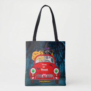 Jack Russell Dog Driving Car Scary Halloween Tote Bag