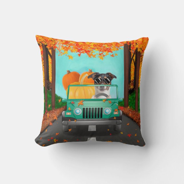 Jack Russell Dog Fall Pumpkin Cushion (Front)