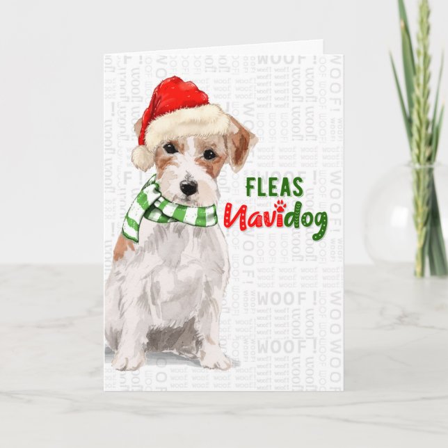 Jack Russell Dog Funny Fleas Navidog Christmas Holiday Card (Front)