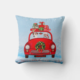 Jack Russell Dog In Car With Santa Claus Cushion