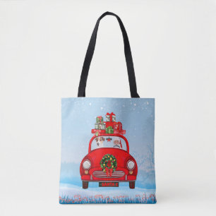 Jack Russell Dog In Car With Santa Claus Tote Bag