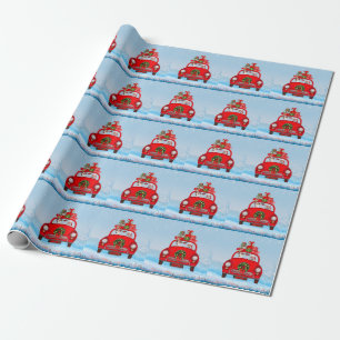 Jack Russell  Dog In Car With Santa Claus Wrapping Paper