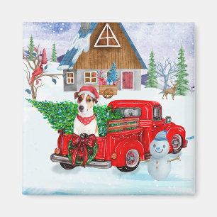 Jack Russell Dog In Christmas Delivery Truck Snow Magnet