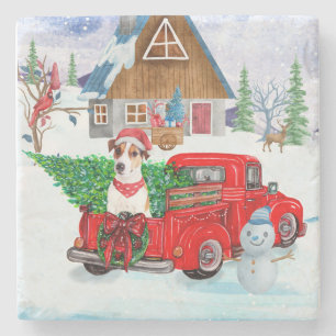 Jack Russell Dog In Christmas Delivery Truck Snow Stone Coaster