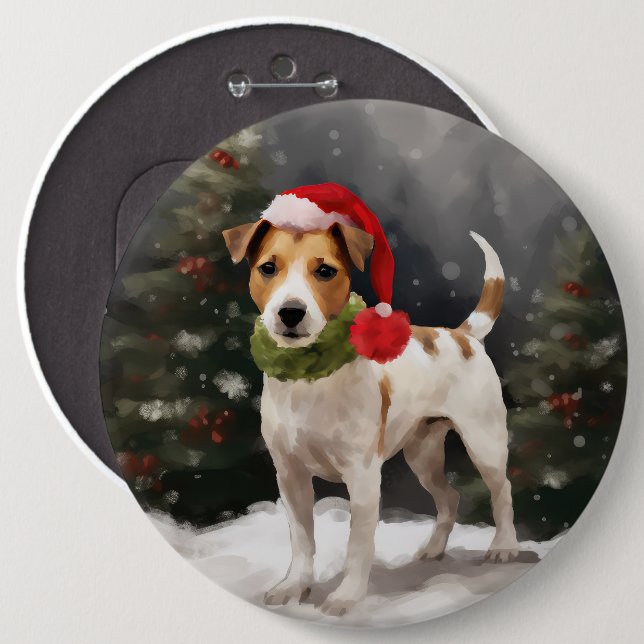 Jack Russell Dog in Snow Christmas 6 Cm Round Badge (Front & Back)