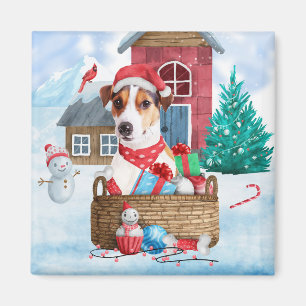 Jack Russell Dog In snow Christmas Dog House Magnet