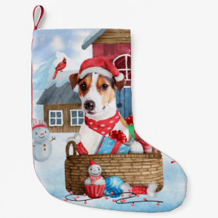 Jack Russell Dog In snow Christmas Dog House Small Christmas Stocking