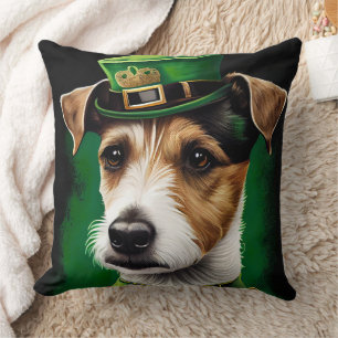 Jack Russell Dog in St. Patrick's Day Dress Cushion
