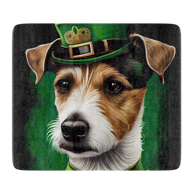 Jack Russell Dog in St. Patrick's Day Dress Cutting Board (Front)