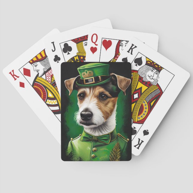 Jack Russell Dog in St. Patrick's Day Dress Playing Cards (Back)