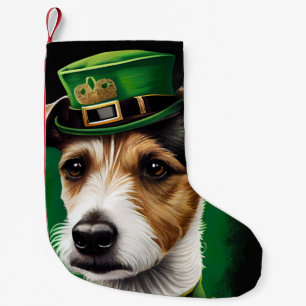 Jack Russell Dog in St. Patrick's Day Dress Small Christmas Stocking