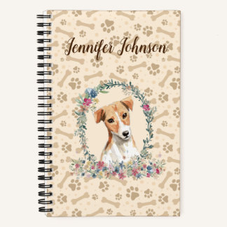 Jack Russell Dog Paw Print & Floral Cute Notebook
