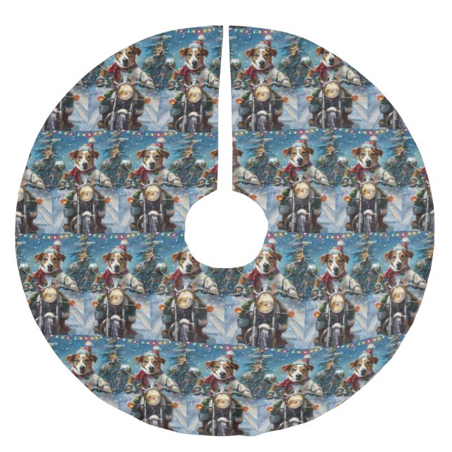Jack Russell Dog Riding Motorcycle Christmas  Brushed Polyester Tree Skirt (Front)