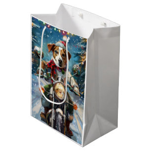 Jack Russell Dog Riding Motorcycle Christmas Medium Gift Bag