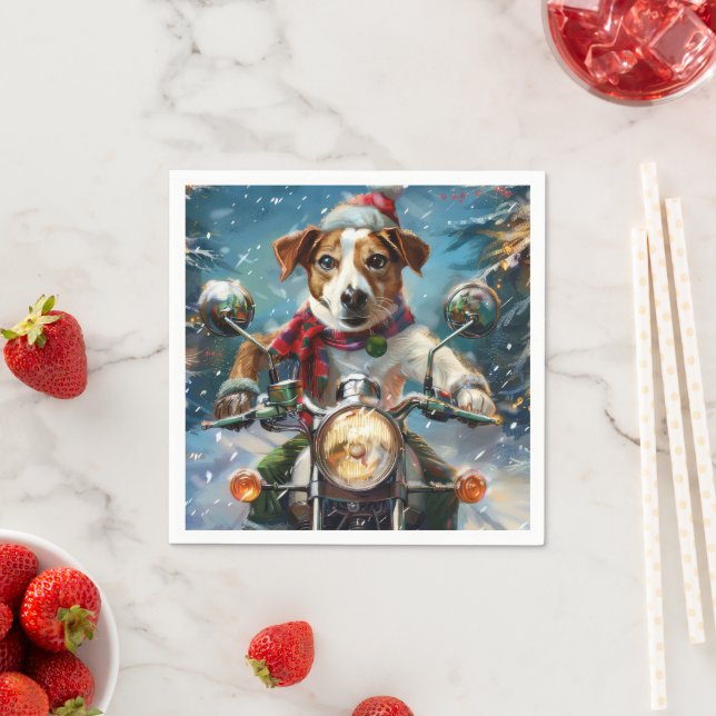 Jack Russell Dog Riding Motorcycle Christmas  Napkin (Insitu)